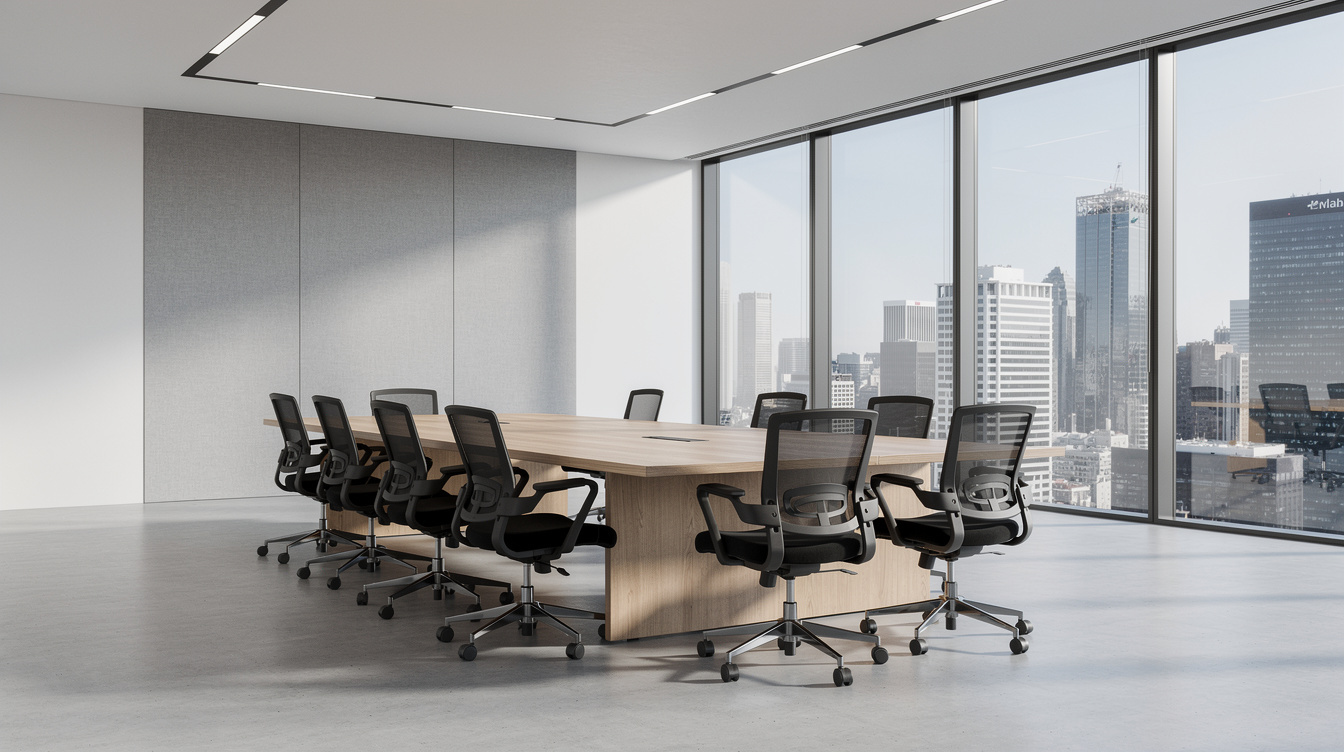 Empty modern conference room with large table and chairs
