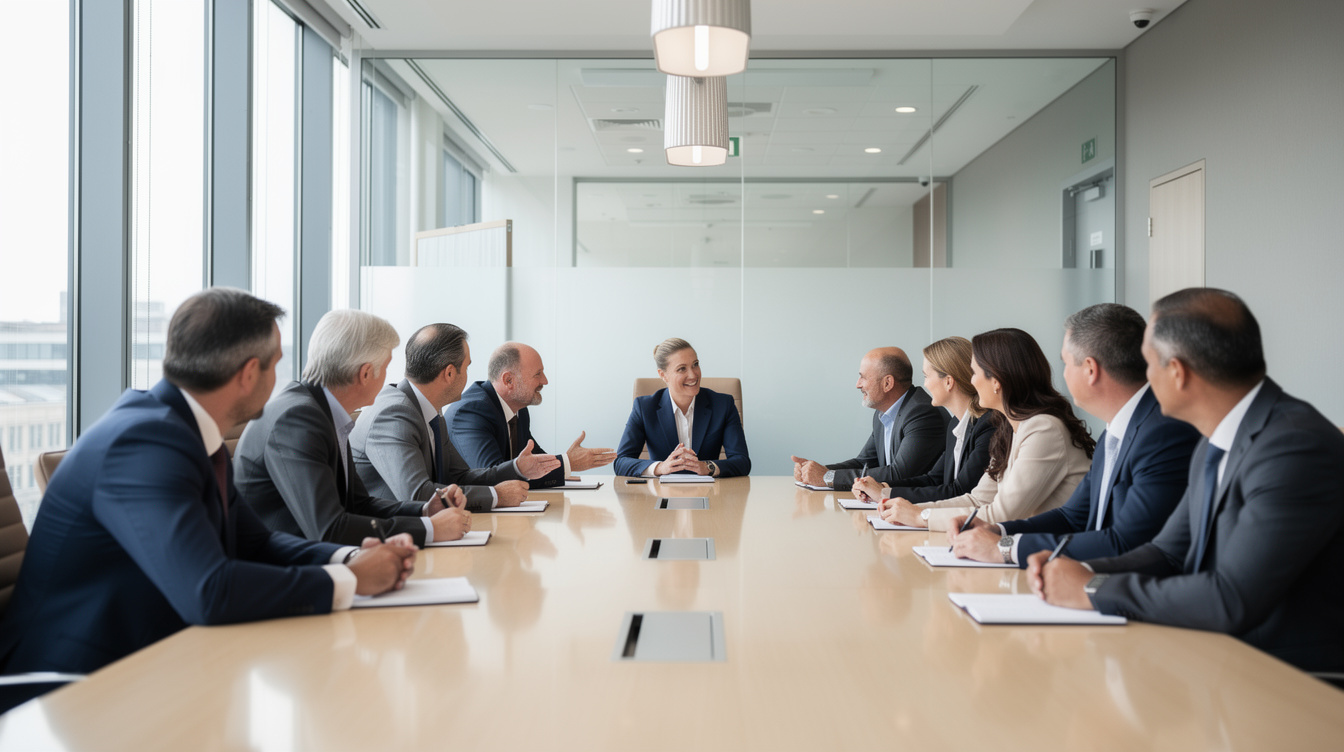 Executives gathered around a table during a business meeting
